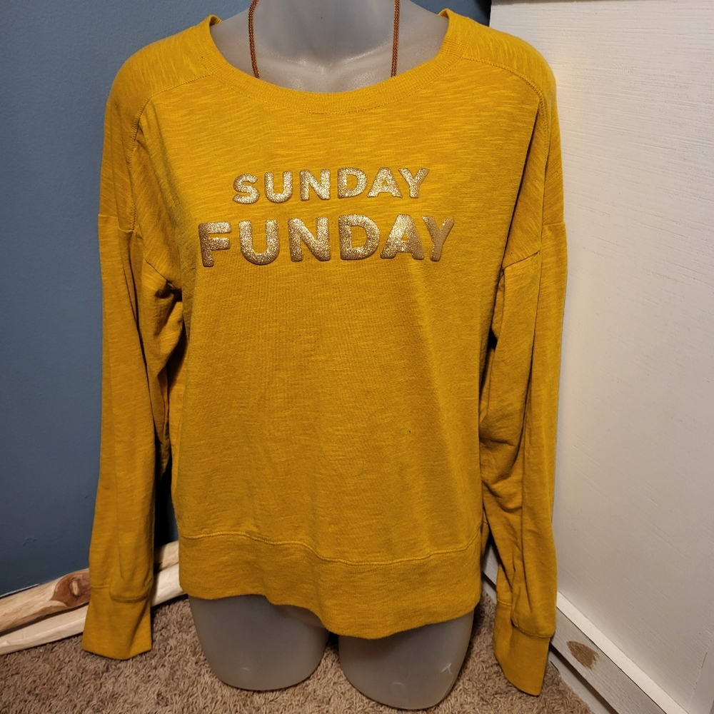 Sunday Funday Deep Mustard/Marigold Longsleeve & Gold Sparkle Lettering sz M